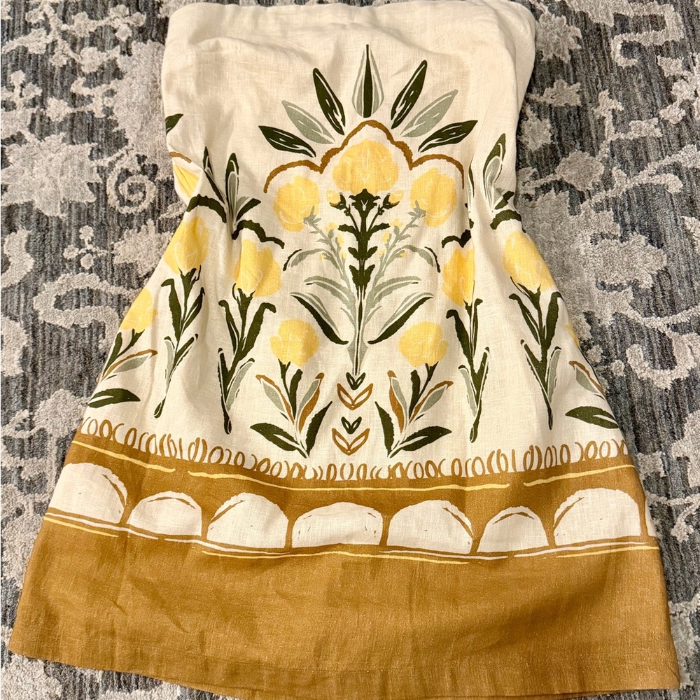 Abercrombie & Fitch Scarlett Cream Strapless Linen-Blend Skort Dress